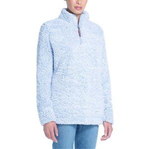 NEW Light Blue Fluffy Cloud Fleece Quarter Zip Pullover Sherpa Jacket | Size M